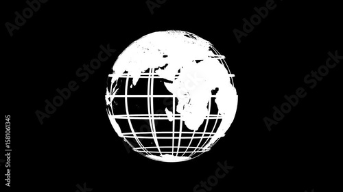 White color World globe map spinning in lines on a black background. Loop able rotating earth hologram, News background with world map earth globe animation concept.