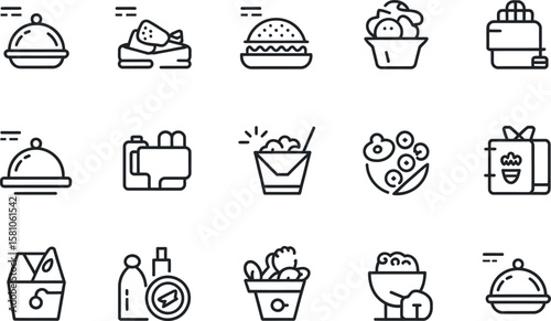 Modern Line Icons: Diverse Food and Beverage Menu Graphics