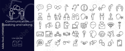 Communication speaking and talking Line Editable Icons set. Vector illustration in modern thin line style of Communication speaking and talking icons: equestrian, horse, riding, etc