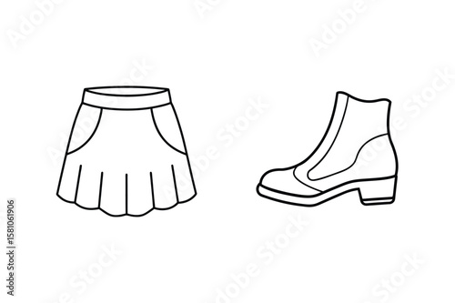 Pleated skirt and ankle boot fashion clothing