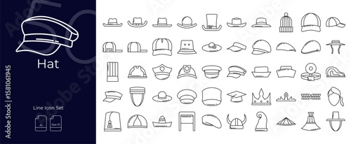 Hat Line Editable Icons set. Vector illustration in modern thin line style of Hat icons: hat, headdress, headwear, etc