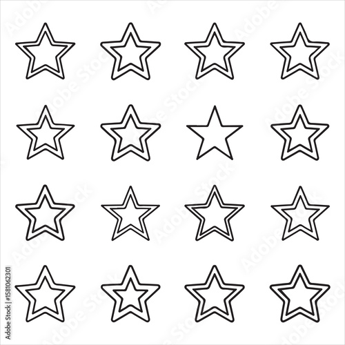 Sixteen black outline stars arranged in a four by four grid on a white background vector