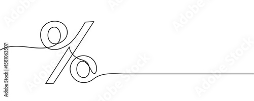 Percent sign math financial symbol. Continuous one line contour drawing minimalistic design. Editable stroke. Vector illustration