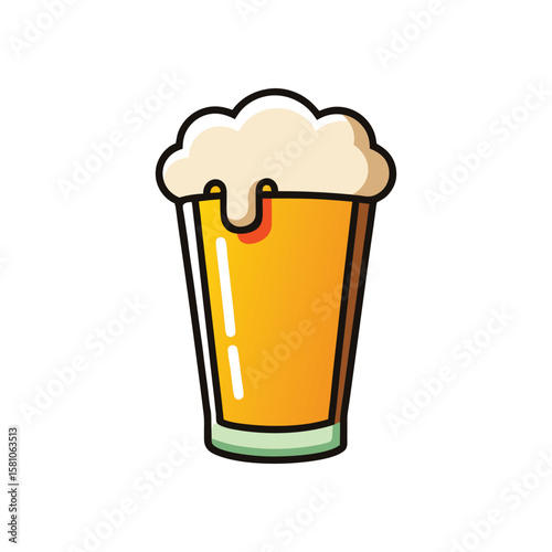 A refreshing glass of golden beer with a frothy head isolated on white background