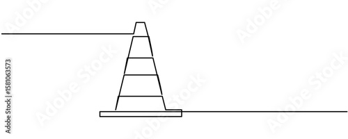 Traffic cone continuous one line drawing, vector illustration. Editable stroke