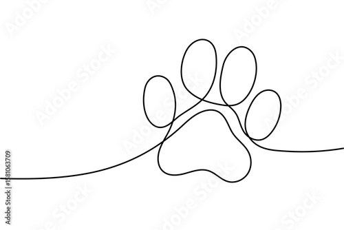 Animal footprint one line background. One continuous line drawing of animal footprint icon. Vector illustration. Animal footprint line icon. Editable stroke