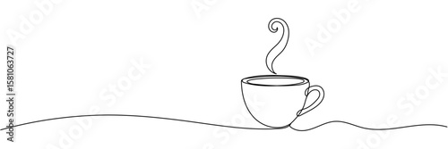 Continuous one line drawing of Cup of coffee Editable stroke