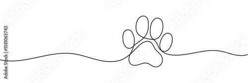 Animal footprint one line background. One continuous line drawing of animal footprint icon. Vector illustration. Animal footprint line icon. Editable stroke