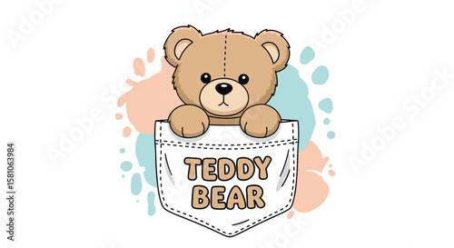 Adorable Pocket Teddy Bear Illustration for Childrens Designs and More