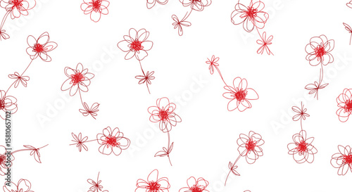 Delicate Red Floral Design Scattered Across a Clean White Background