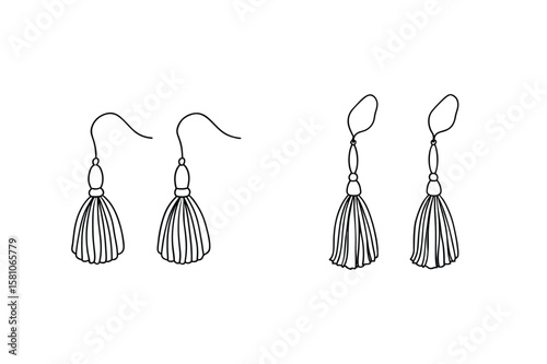 Black line art earrings with tassels jewelry
