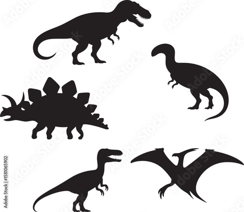 Dinosaur silhouettes tyrannosaurus stegosaurus