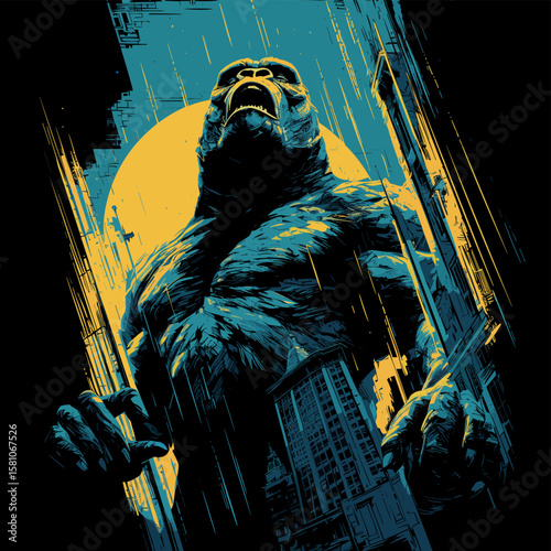 giant gorilla on the streets of a metropolis