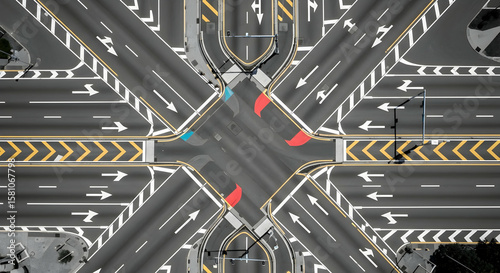 Aerial view of a complex road junction showcasing traffic flow and urban planning elegance