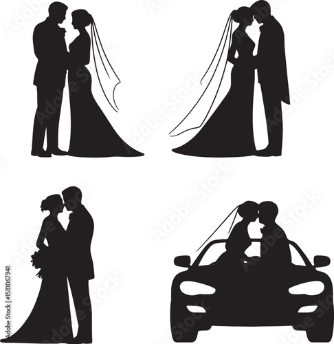 Bride groom couple embracing wedding celebration scenes silhouette