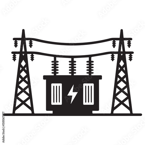 High Voltage Power Grid with Control Panel Illustration