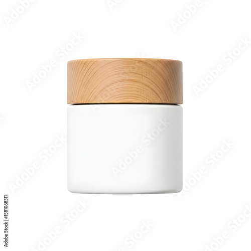 Elegant White Cream Jar with Wooden Lid Minimalist Cosmetic Packaging for Skincare, Eco-Friendly Container Mockup