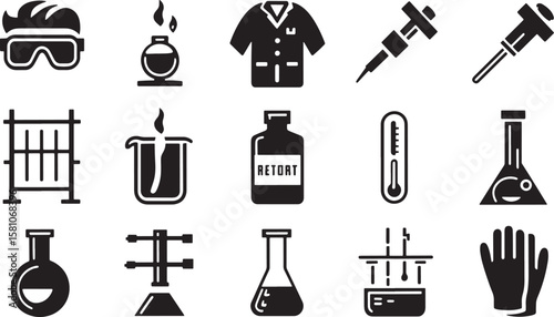 Scientific Research A Silhouette Collection of Laboratory Apparatus for Chemical Analysis and Pharmaceutical Development