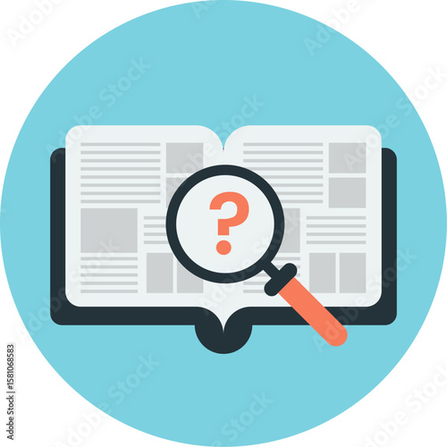 Open Book with Magnifying Glass, Study Environment, Educational Graphic Design
