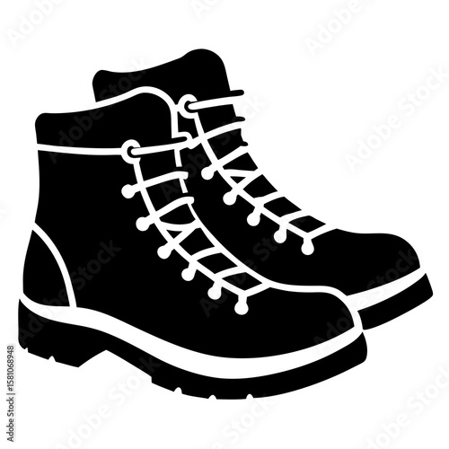 Explore the outdoors with this hiking boots silhouette vector on a clean white background, perfect for adventure and trekking designs.