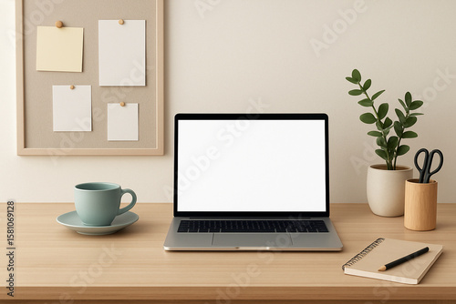 Wallpaper Mural Modern Home Office Workspace with Blank Laptop Screen Torontodigital.ca