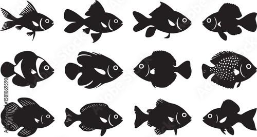 Fish Silhouette Collection Aquatic Animals Underwater Life Marine Creatures Goldfish Tropical Fish Angelfish Sea Animals