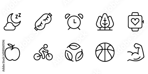 Healthy Lifestyle Icons Sleep, Fitness, Nutrition & Wellness