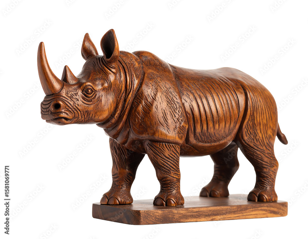 Fototapeta premium wooden rhinoceros statue on isolated white background.