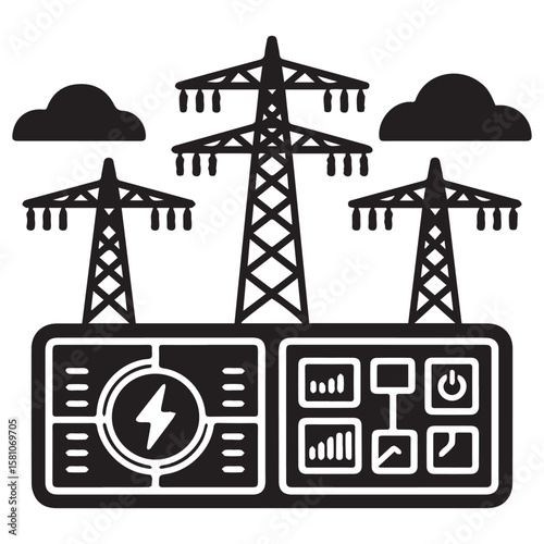 Energy Control System with Power Grid and Transmission Towers