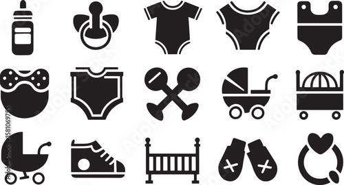 Baby Essentials Collection A Set of Baby Care Items for Newborns and Infants Baby Bottle Pacifier Onesie Diaper Rattle Stroller Crib