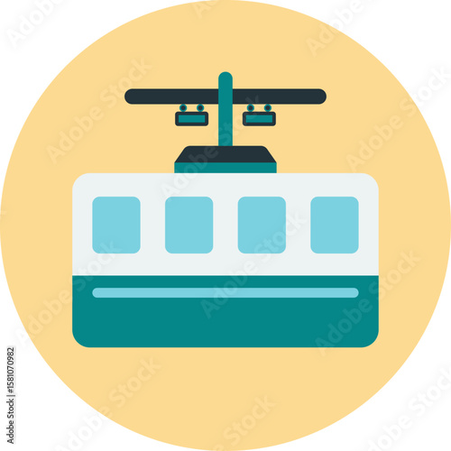 Aerial Lift Icon: Depicting a simplified aerial lift with vibrant colors, offering a sleek and inviting aesthetic