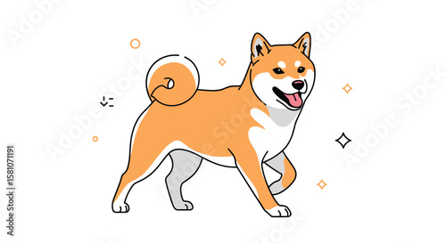 Charming Shiba Inu Dog Walking with a Happy Expression and Playful Sparkles