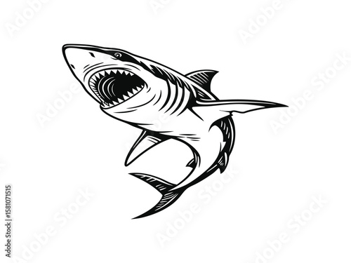 Angry shark silhouette vector design. Shark vector illustration, shark icon silhouette design vector art