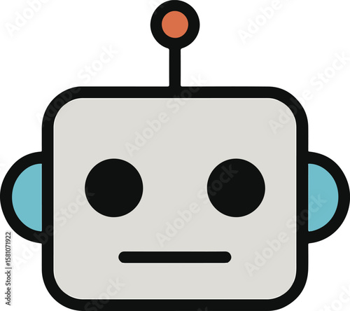Cartoon Robot Head: A simple illustration showcases a friendly robot head with a minimalistic design, embodying the essence of technology, artificial intelligence, and future.