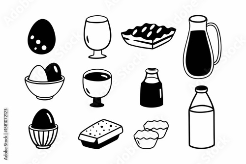 Collection of simple black and white food and drink icons