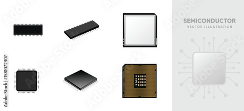 Set of Semiconductor vector illustration on white isolated