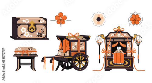 Traditional Japanese Festival Transportation and Storage Ornate Designs