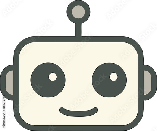 Friendly Robot Face: A charming robot face with big, inviting eyes and a gentle smile, rendered in a vector illustration, perfect for technology and innovation concepts.