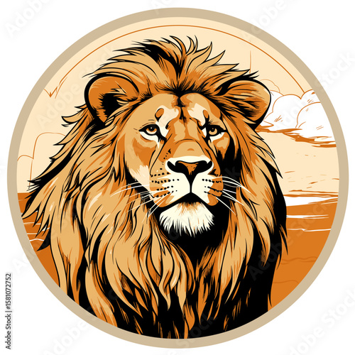 Lion King on nature background in vector mosaic pop art style