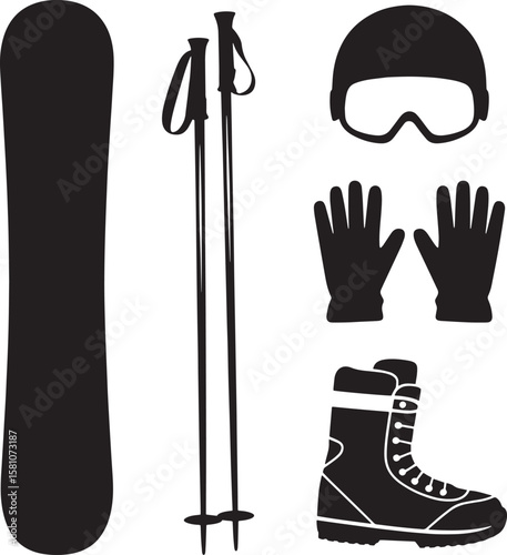 Snowboard ski poles helmet gloves boots goggles