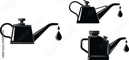 Oil cans collection with lubricant drops vector illustration