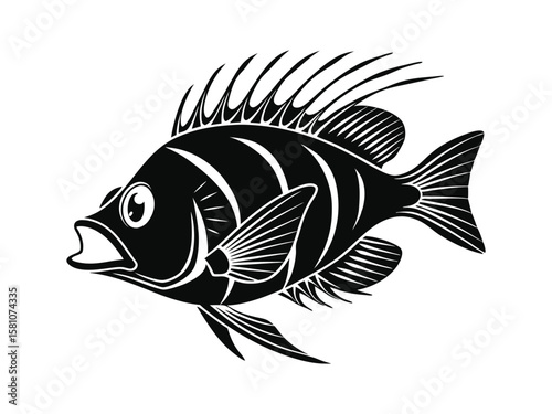 A black silhouette of a fish, a Design element for a logo, a Fish vector illustration, vector clip art