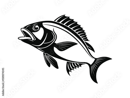 A black silhouette of a fish, a Design element for a logo, a Fish vector illustration, vector clip art