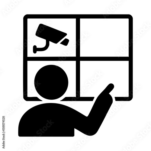 Security monitoring control room icon with CCTV feed and operator interface
