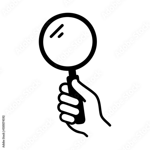 Hand holding magnifying glass symbol for searching or investigation concept