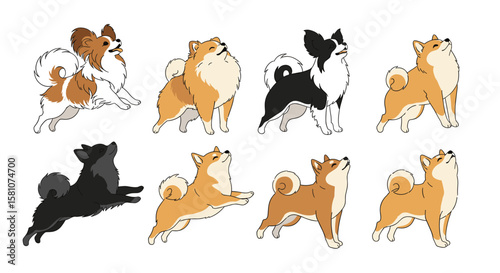 A Vibrant Collection of Playful Shiba Inu Dog Illustrations Captured in Dynamic Poses