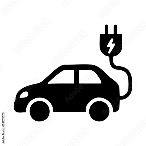 Electric vehicle with charging cable icon for sustainable transportation