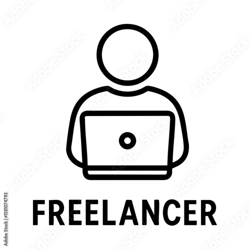 Freelancer working on laptop with minimal line art design