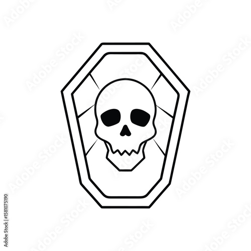 skull in mirror frame with cracks line art