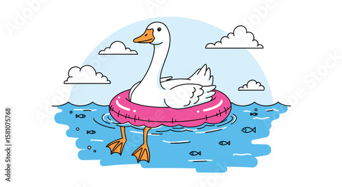 A Whimsical Goose Enjoys a Refreshing Swim on a Sunny Summer Day